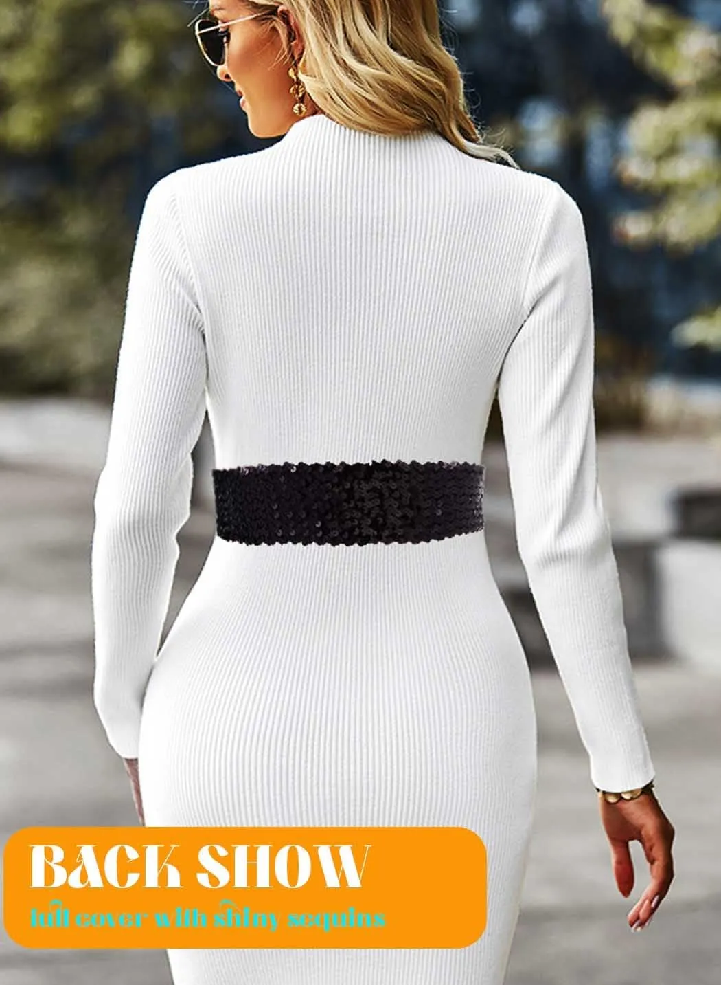 Yalice Sparkle Elastic Waist Belt for Women Stretchy Wide Dress Belts Bling Ladies Waistband with Sequins