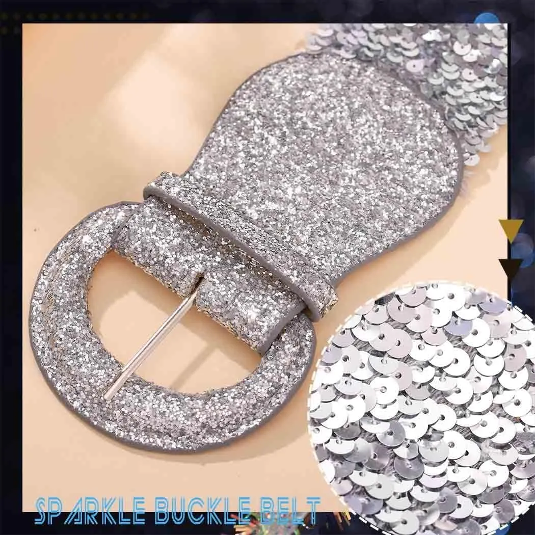 Yalice Sparkle Elastic Waist Belt for Women Stretchy Wide Dress Belts Bling Ladies Waistband with Sequins