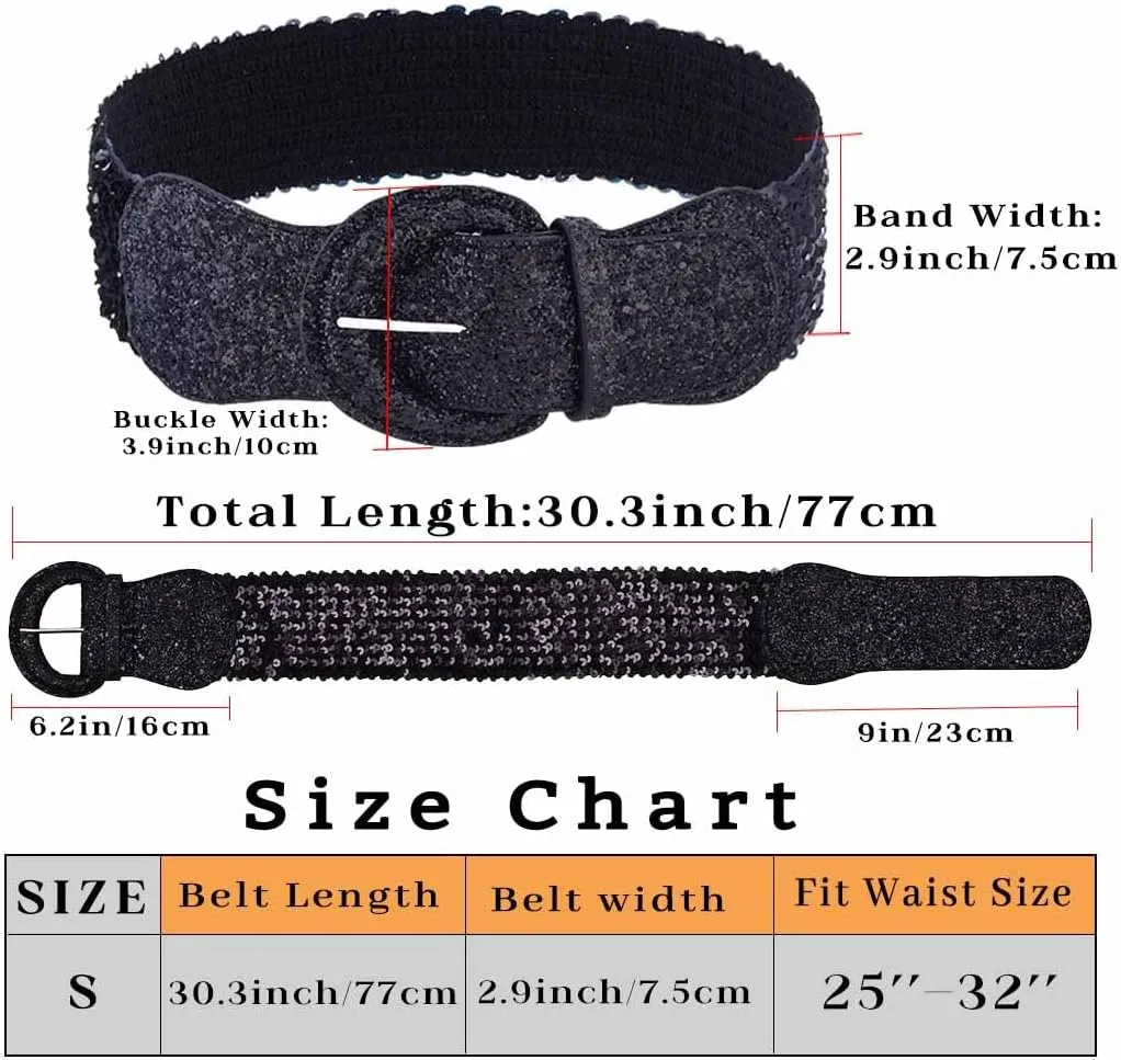 Yalice Sparkle Elastic Waist Belt for Women Stretchy Wide Dress Belts Bling Ladies Waistband with Sequins