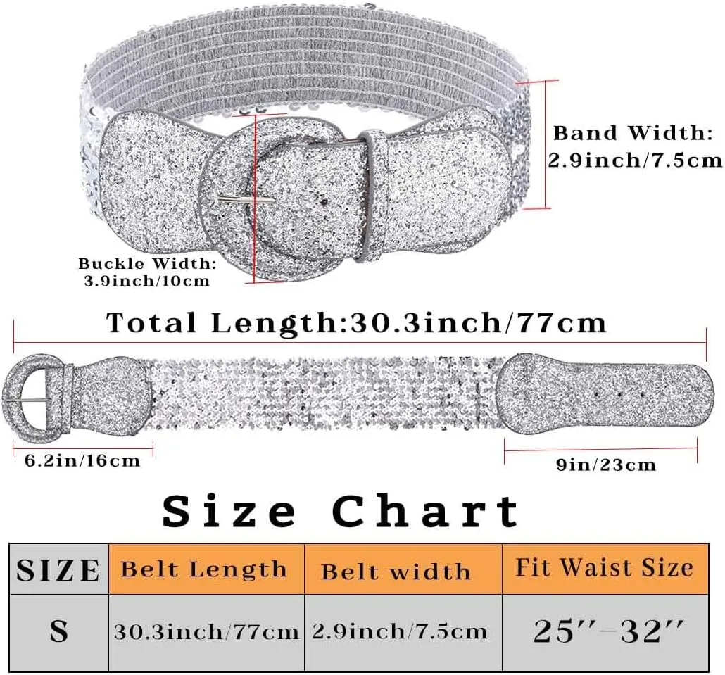 Yalice Sparkle Elastic Waist Belt for Women Stretchy Wide Dress Belts Bling Ladies Waistband with Sequins