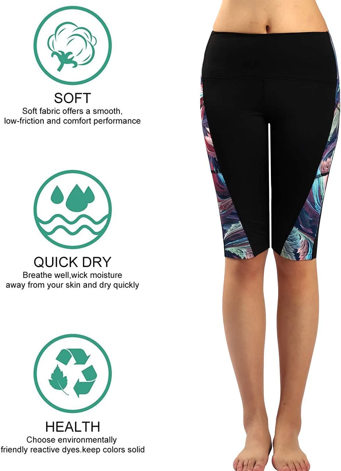Zinmore Women's Knee Length Tights Yoga Shorts Workout Pants Running Leggings with Pockets